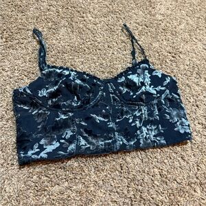 Altar'd State velvet burnout Textured Navy crop Top